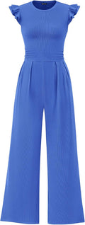 Summer Jumpsuits for Women Dressy 2026 Fashion Ruffle Cap Sleeve Romper Crew Neck Rib Knit One Piece Outfits