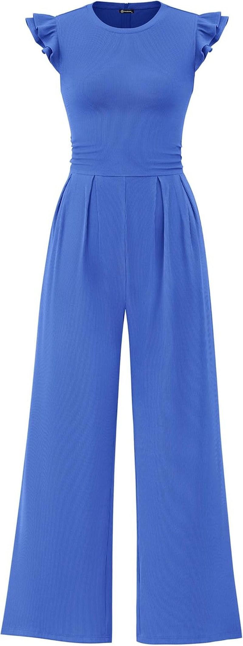 Summer Jumpsuits for Women Dressy 2026 Fashion Ruffle Cap Sleeve Romper Crew Neck Rib Knit One Piece Outfits