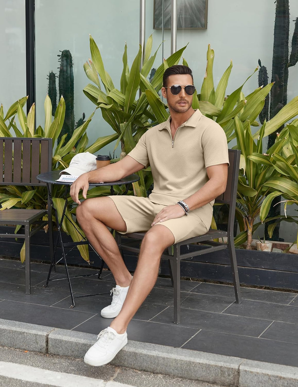 Mens Tracksuit Casual 2 Piece Quarter Zip Polo Shirt and Shorts Set Athletic Jogging Sports Outfits
