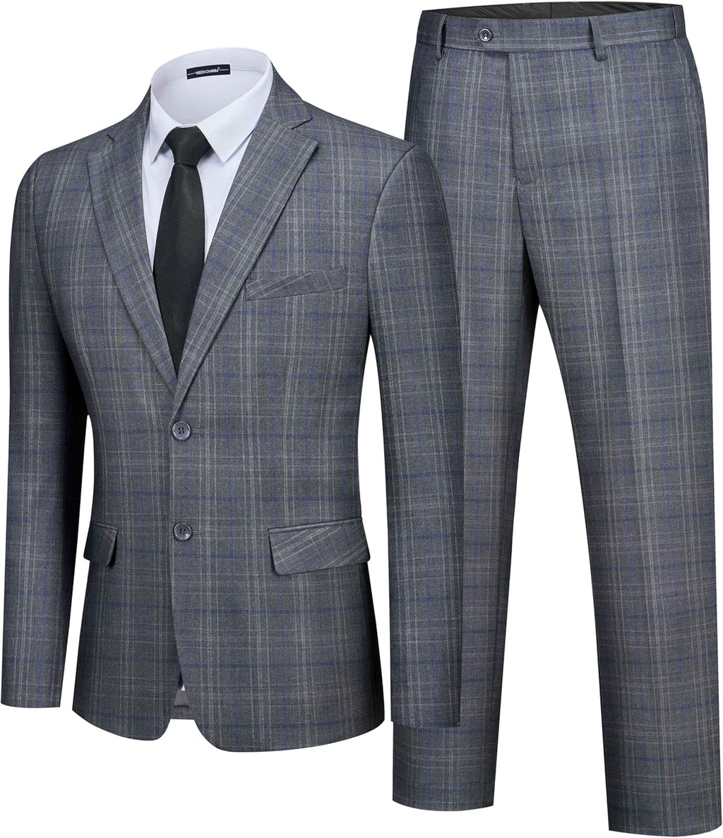 Men'S 2 Piece Slim Fit Plaid Suit Business Casual Blazer Pants Set for Formal Wedding Prom Office Party