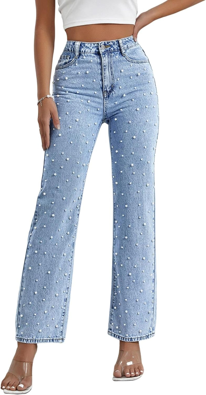 Women'S High Waisted Jeans Boyfriend Baggy Wide Straight Leg Casual Denim Pants Trousers