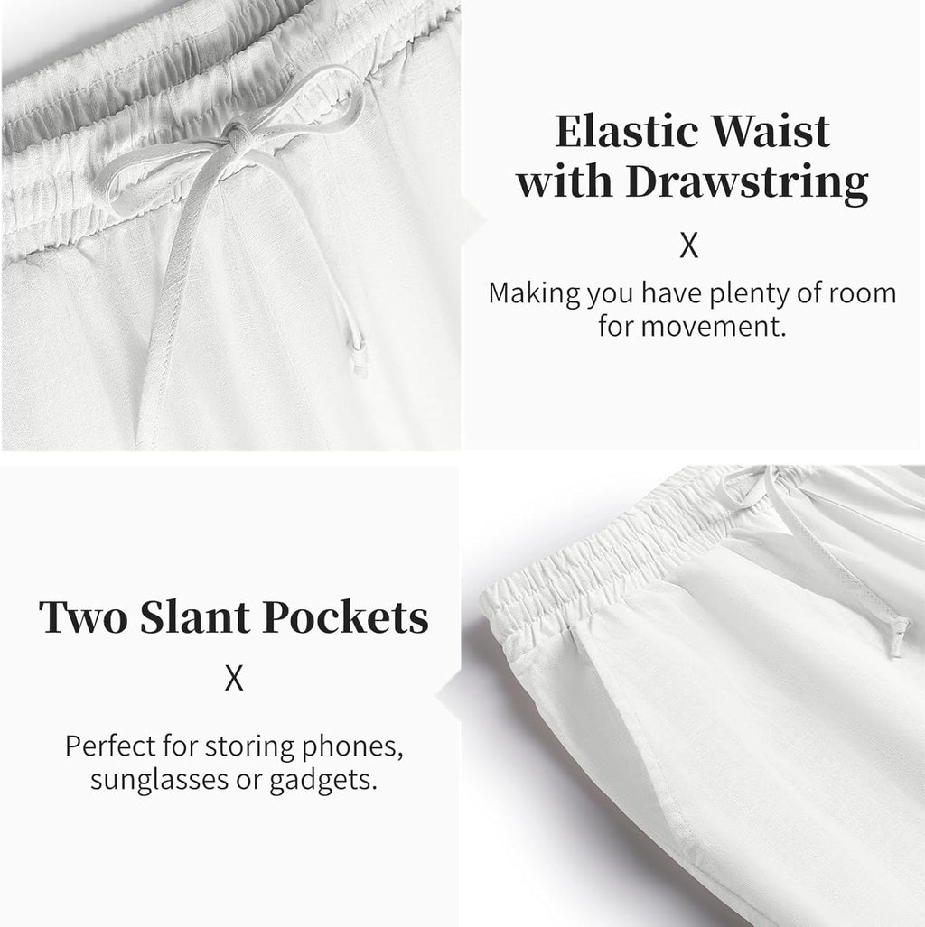 Men'S 2 Pieces Cotton Linen Set Casual Short Sleeve Henley Shirts Beach Yoga Pants Summer Outfits