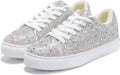 Sparkle Rhinestone Sneakers for Women - Bling Fashion Bedazzled Platform Tennis Shoes - White Glitter Sequin Wedding and Party Shoe
