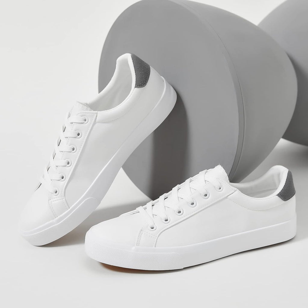 Mens White Tennis Shoes Low Top Fashion Sneakers PU Leather Casual Shoe for Men