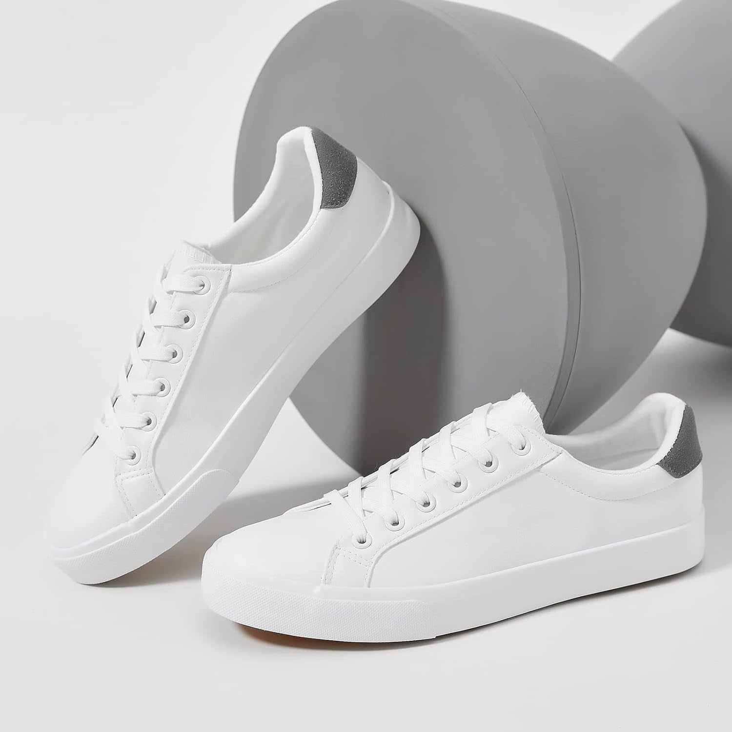 Mens White Tennis Shoes Low Top Fashion Sneakers PU Leather Casual Shoe for Men