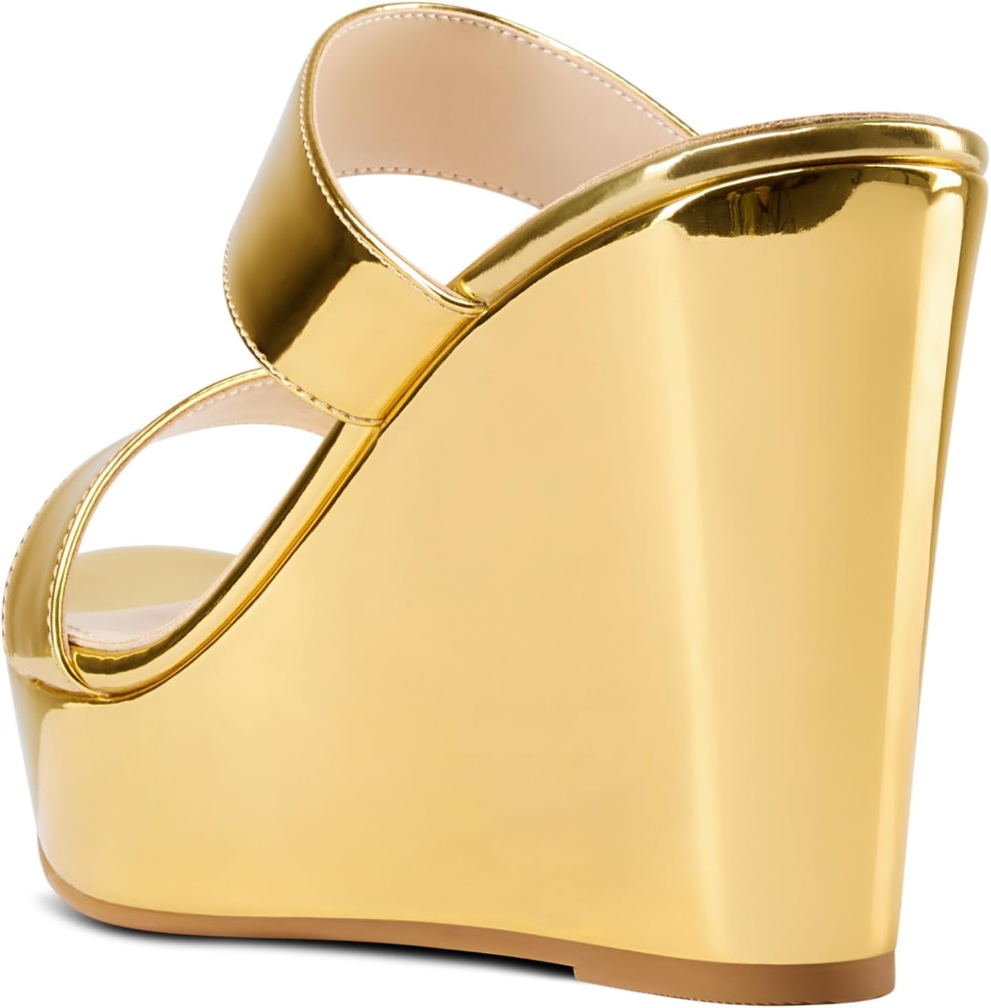 Womens Slip-On Platform Wedge Sandals Open Toe High Heel Two Strap Wedge Mules Slides Prom Summer Dress Shoes 3.9 Inches Heels