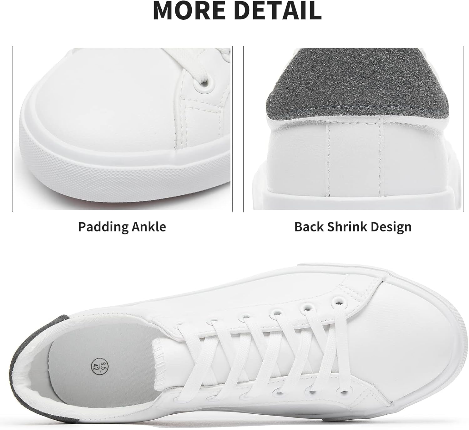 Mens White Tennis Shoes Low Top Fashion Sneakers PU Leather Casual Shoe for Men