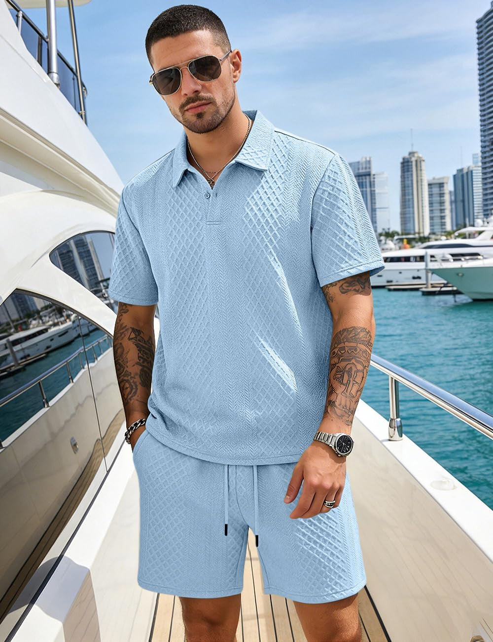 Men'S 2 Pieces Outfits Casual Polo Shirt and Shorts Set Collar Athletic Jogging Summer Tracksuit