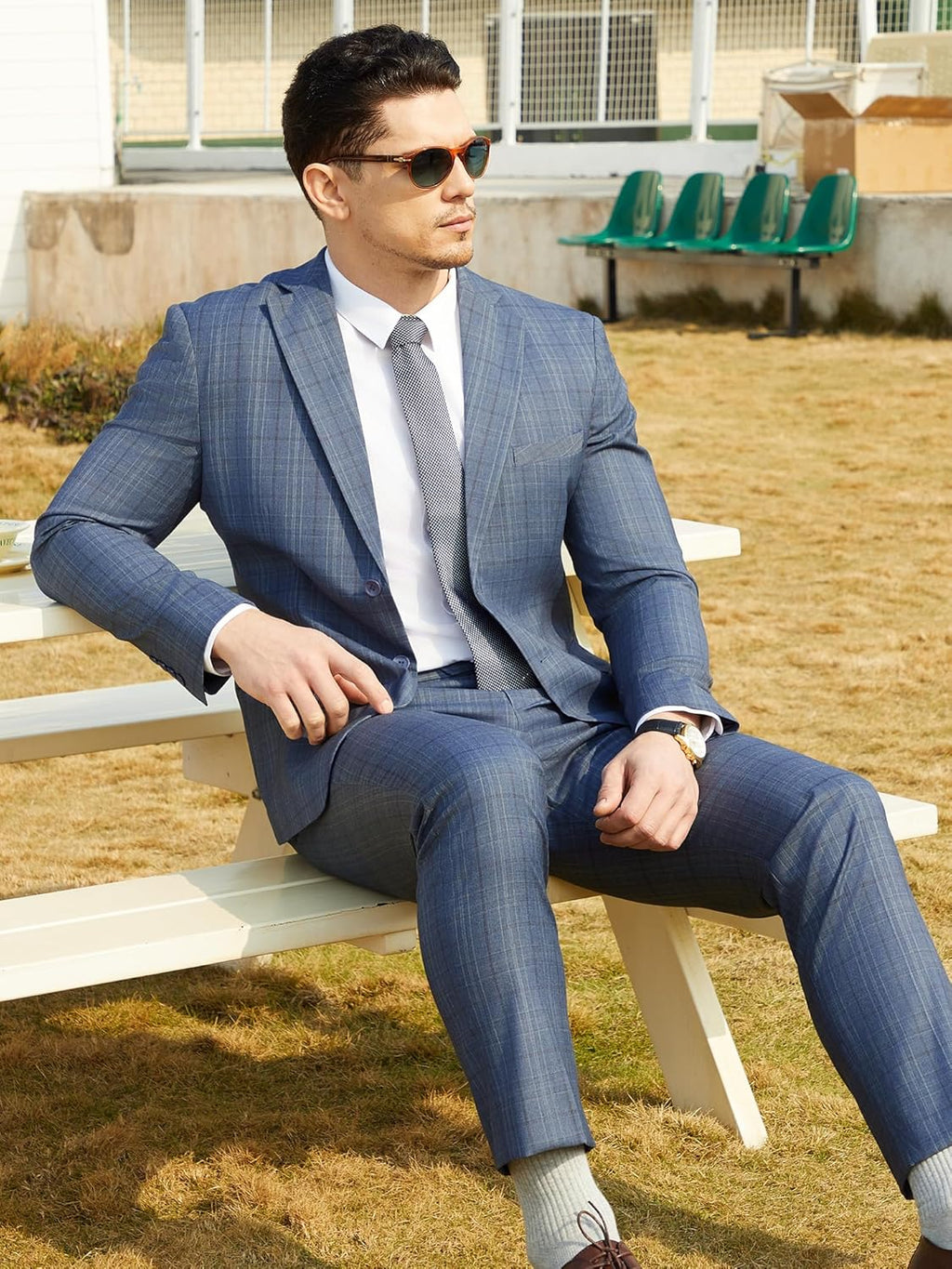 Men'S 2 Piece Slim Fit Plaid Suit Business Casual Blazer Pants Set for Formal Wedding Prom Office Party