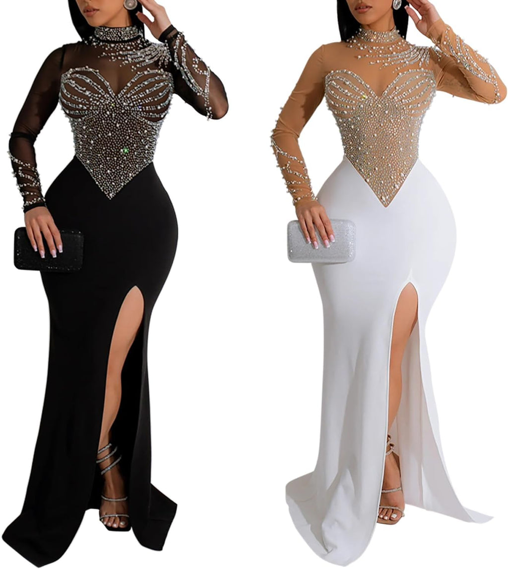 Women Sleeveless off Shoulder Split Evening Cocktail Long Dress