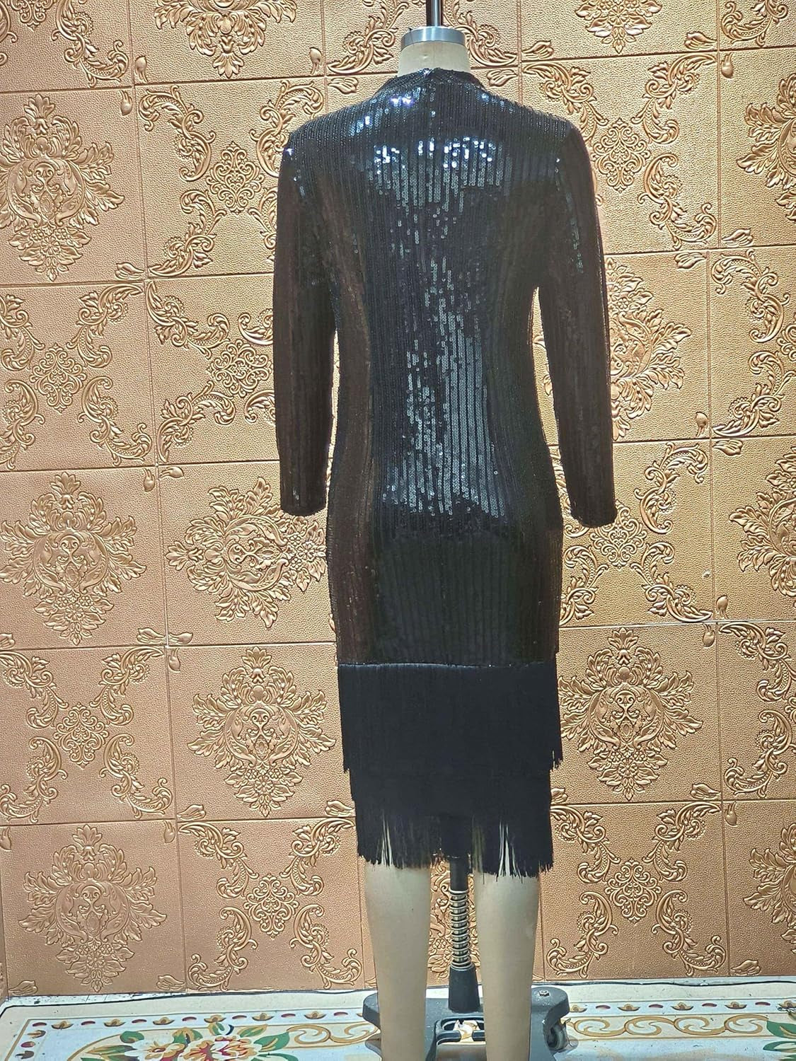 Elegant Women Sequin Short Sleeve Tassel Bodycon Midi Dress Party Evening Gown Formal Dress