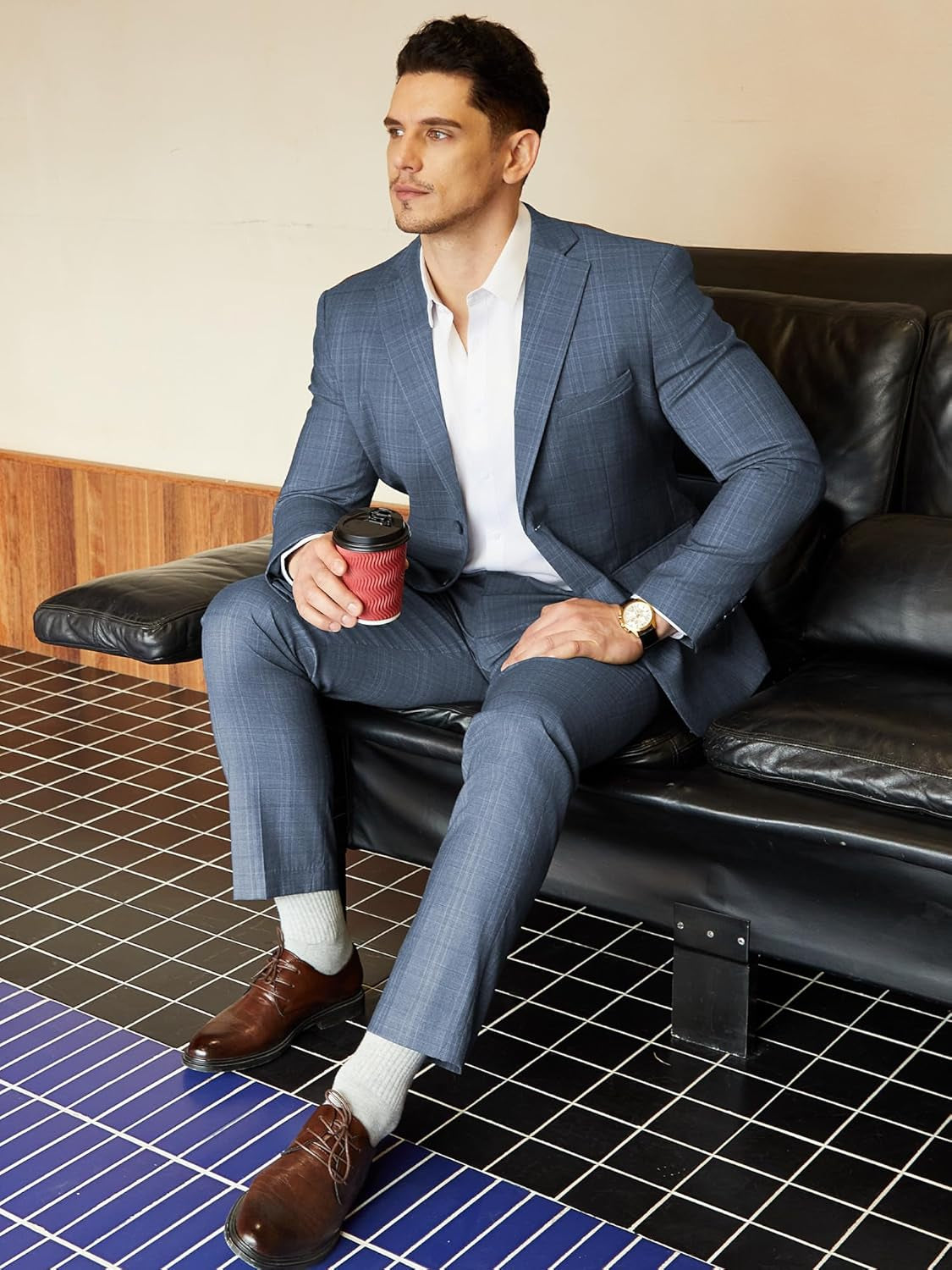 Men'S 2 Piece Slim Fit Plaid Suit Business Casual Blazer Pants Set for Formal Wedding Prom Office Party