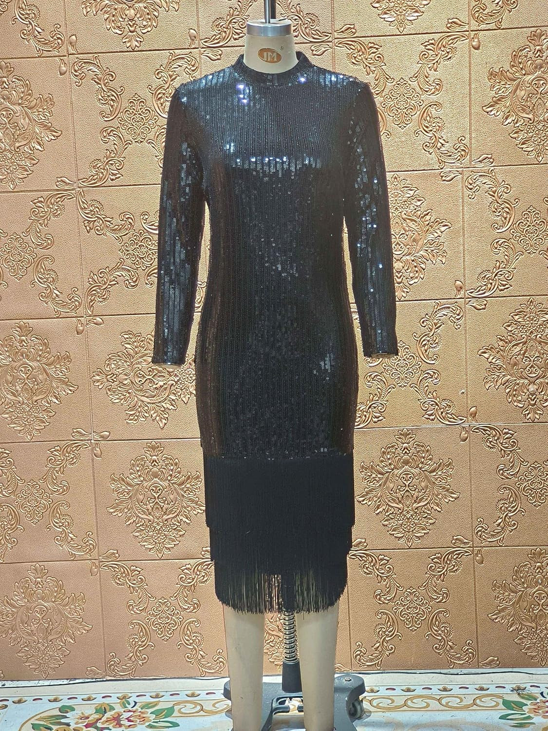 Elegant Women Sequin Short Sleeve Tassel Bodycon Midi Dress Party Evening Gown Formal Dress