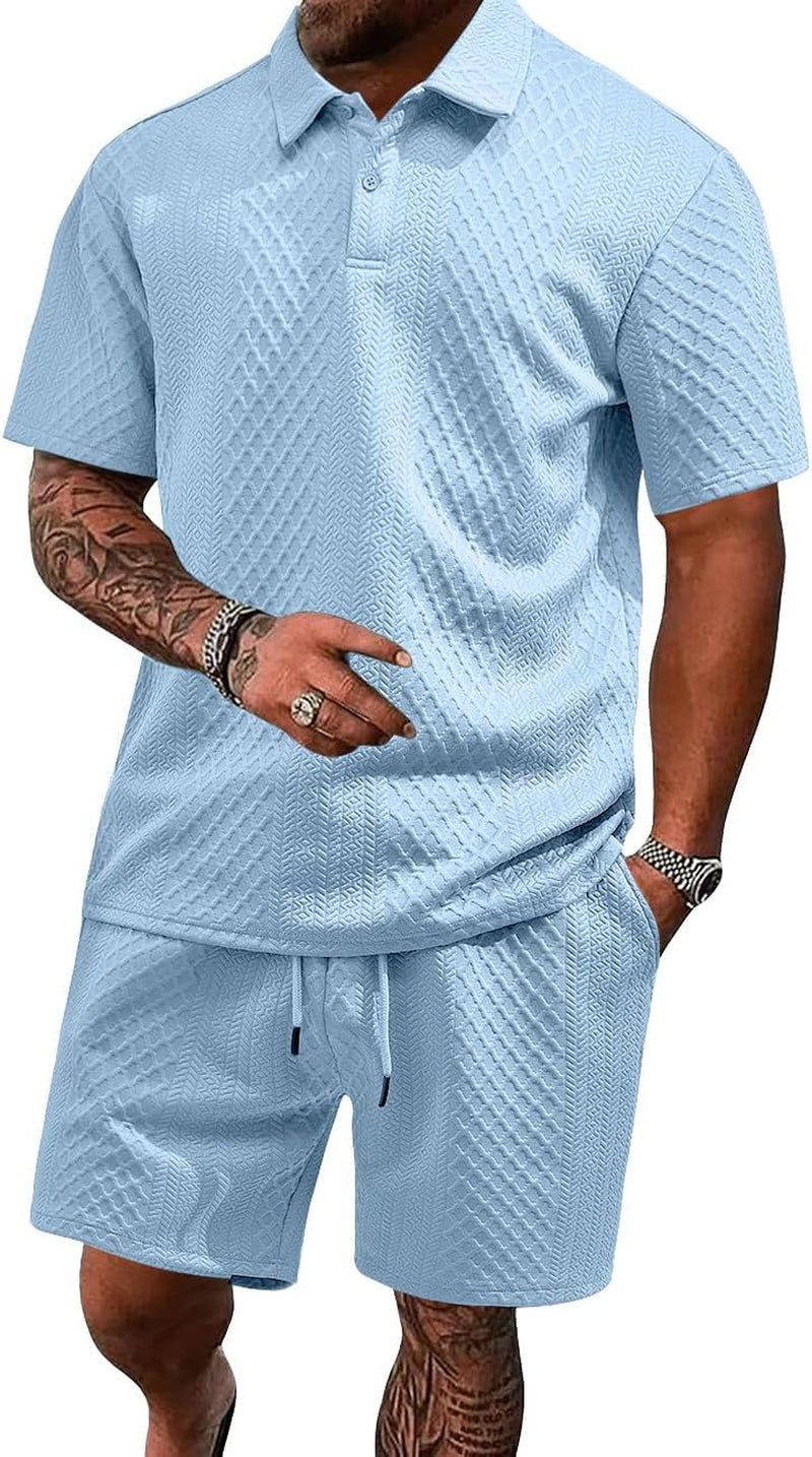 Men'S 2 Pieces Outfits Casual Polo Shirt and Shorts Set Collar Athletic Jogging Summer Tracksuit
