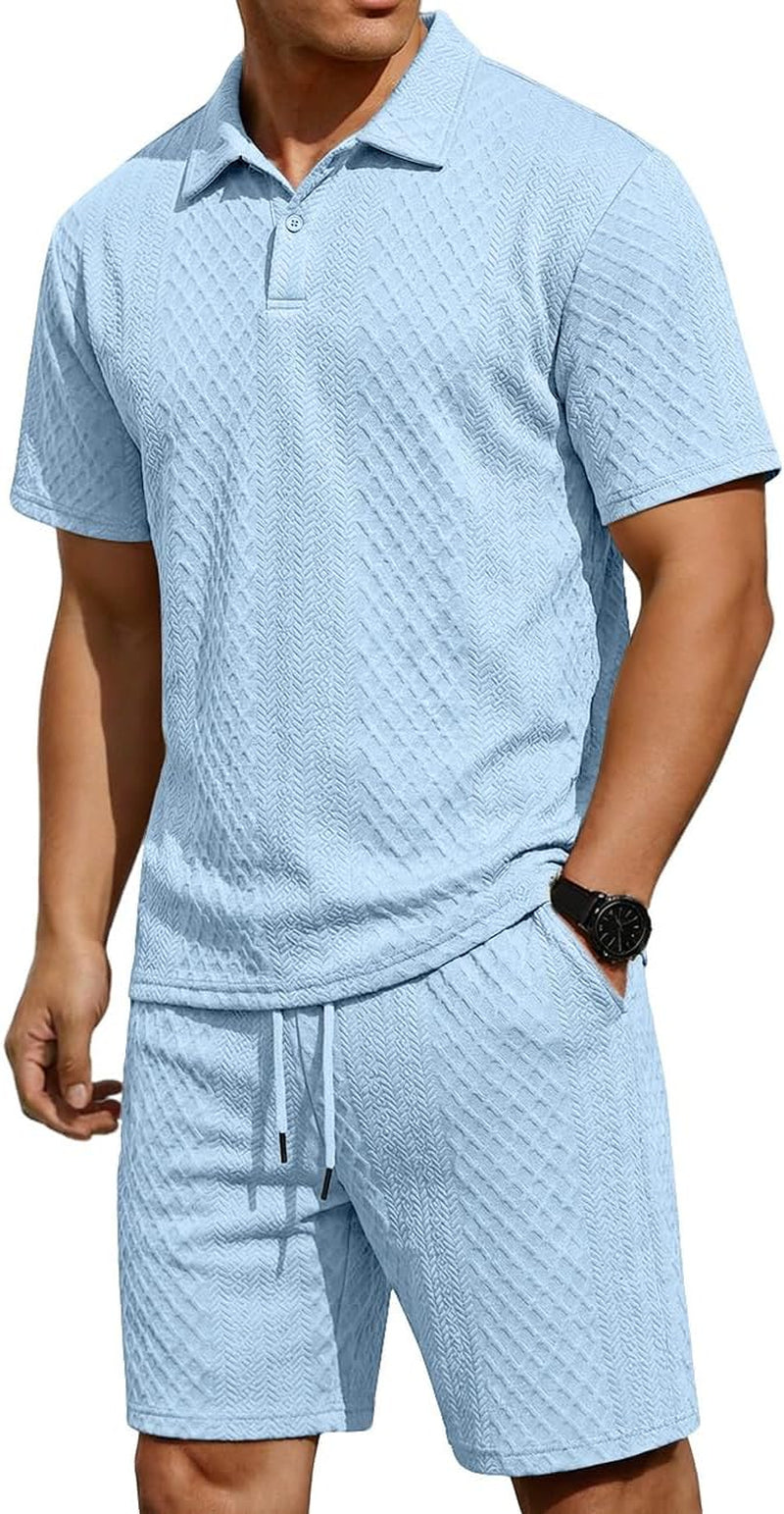 Men'S 2 Pieces Outfits Casual Polo Shirt and Shorts Set Collar Athletic Jogging Summer Tracksuit