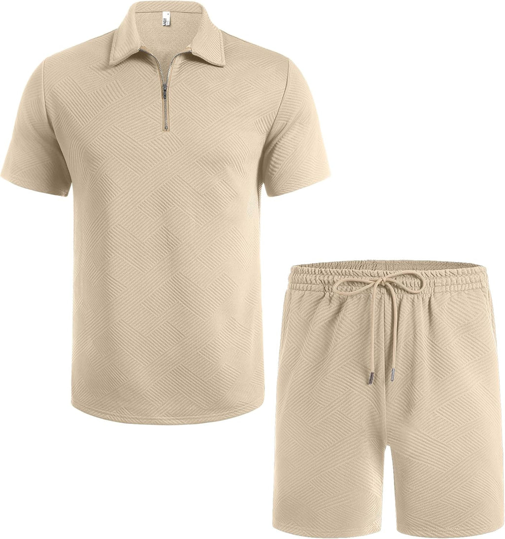 Mens Tracksuit Casual 2 Piece Quarter Zip Polo Shirt and Shorts Set Athletic Jogging Sports Outfits