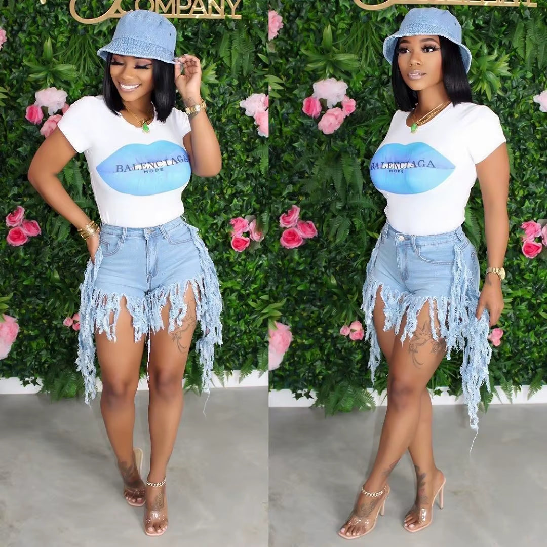 Custom Women Clothes with Logo 2022 New Arrivals Long Tassel Women Denim Summer Shorts Jeans Bottom Wear for Women