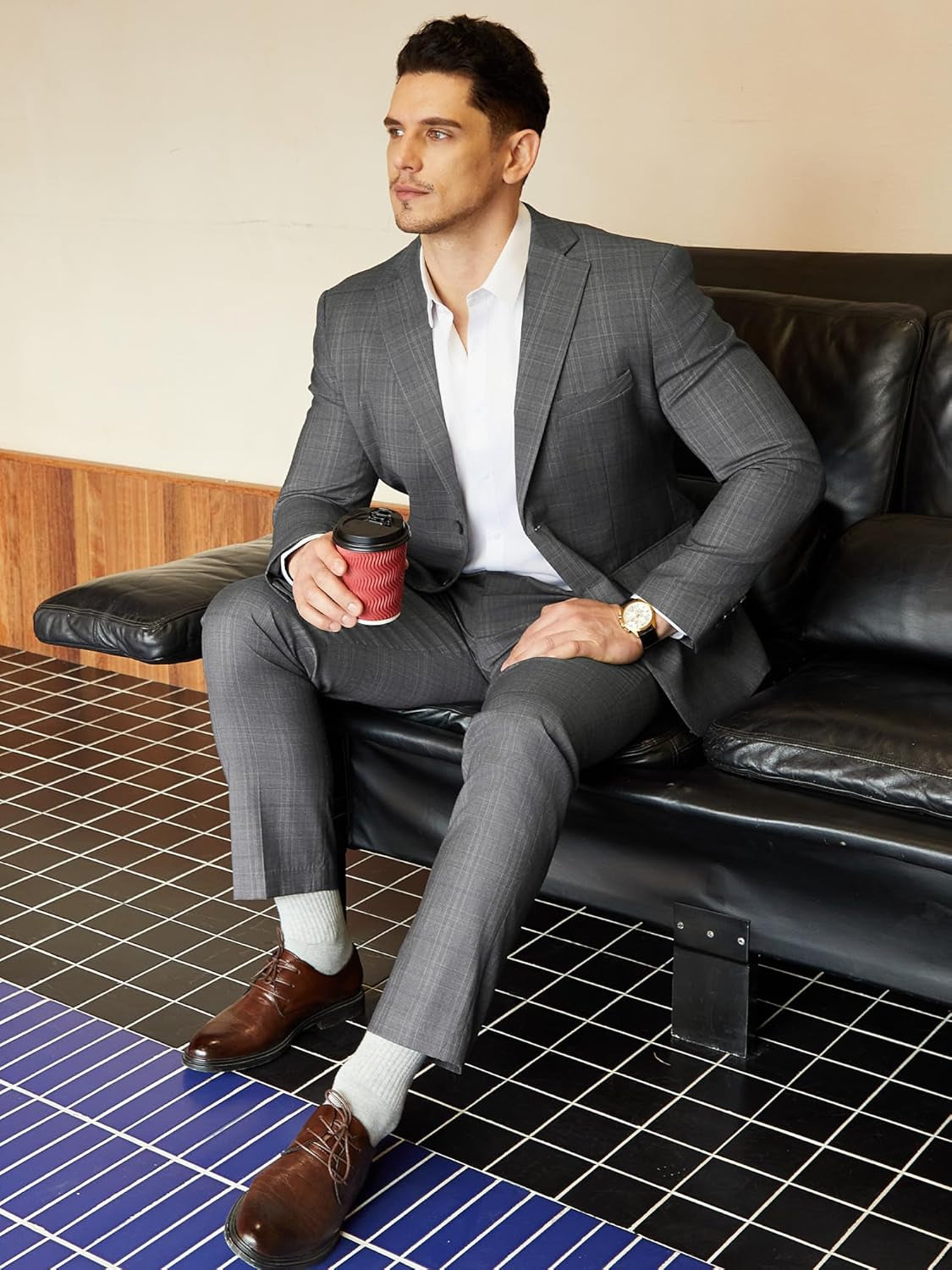 Men'S 2 Piece Slim Fit Plaid Suit Business Casual Blazer Pants Set for Formal Wedding Prom Office Party