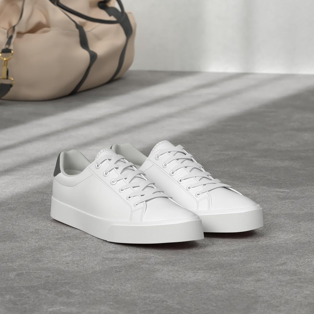 Mens White Tennis Shoes Low Top Fashion Sneakers PU Leather Casual Shoe for Men