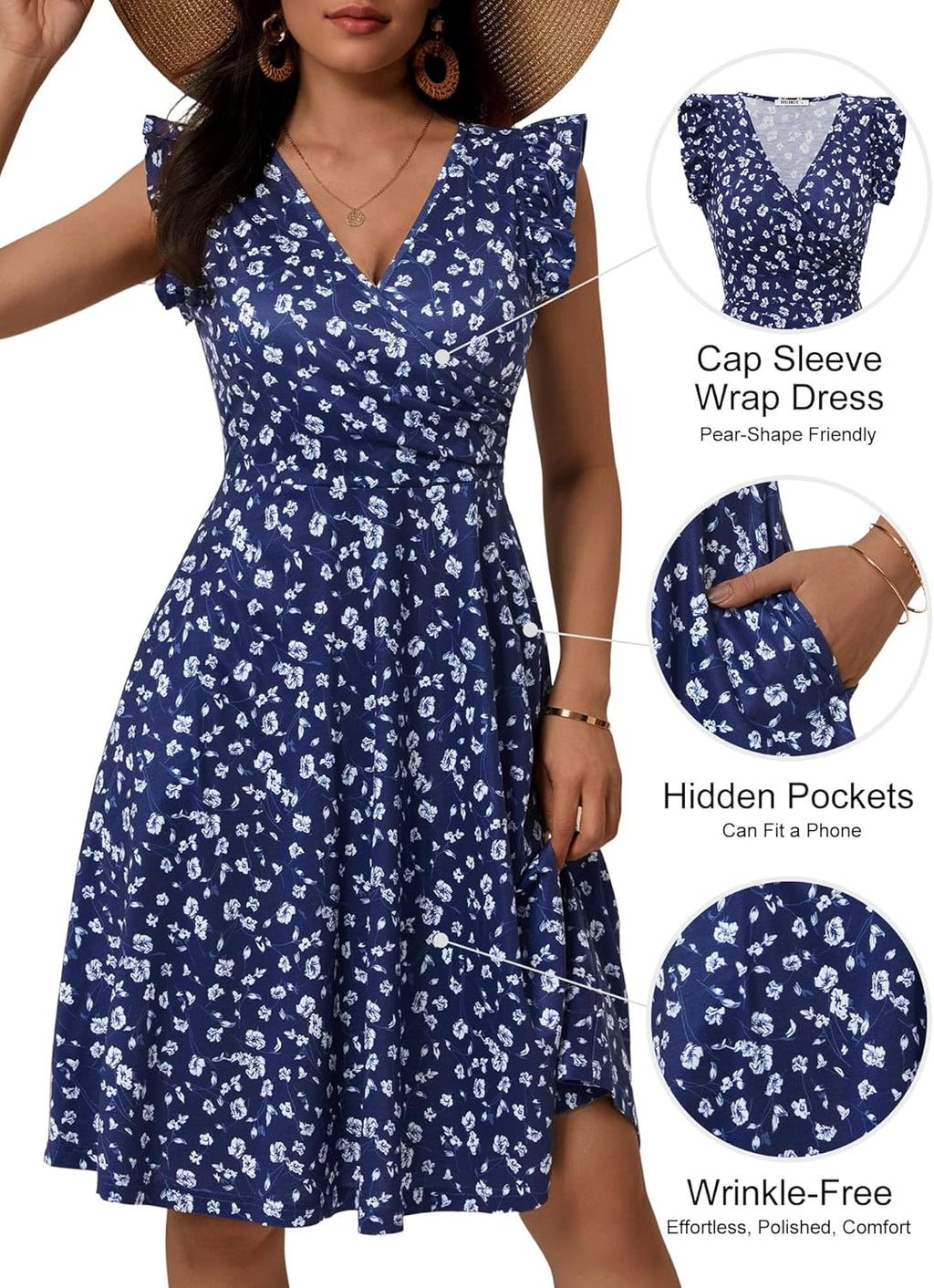 Women'S Summer Wrap Sun Dress with Pockets