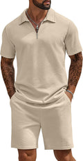 Mens Tracksuit Casual 2 Piece Quarter Zip Polo Shirt and Shorts Set Athletic Jogging Sports Outfits