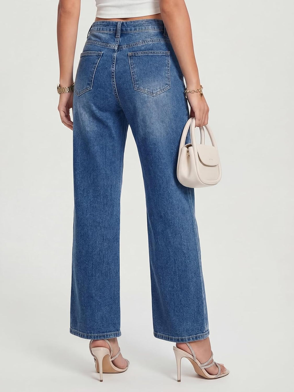 Straight Leg Jeans Rhinestone High Waisted Pearl Boyfried Denim Pants Y2K Sparkly Bling Glitter Bedazzled Jeans