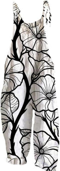 Rompers for Women 2024 Boho Floral Printed Sleeveless Strappy Wide Leg Jumpsuits Baggy Overall Jumpsuit