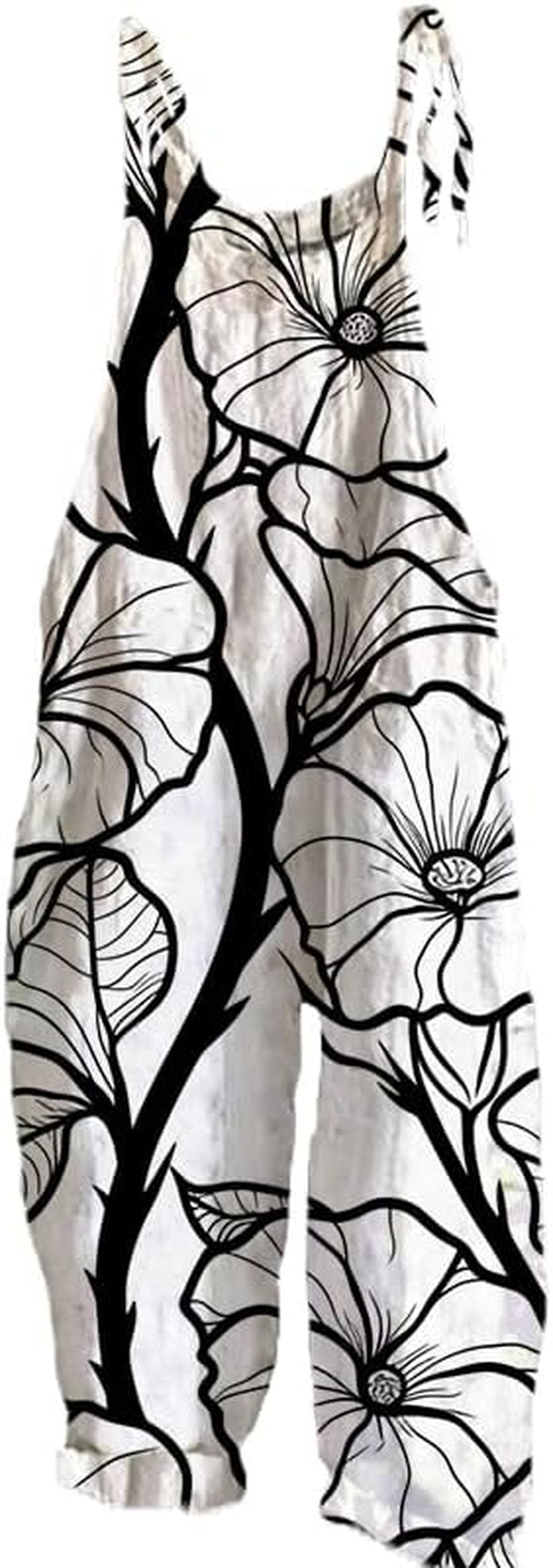 Rompers for Women 2024 Boho Floral Printed Sleeveless Strappy Wide Leg Jumpsuits Baggy Overall Jumpsuit