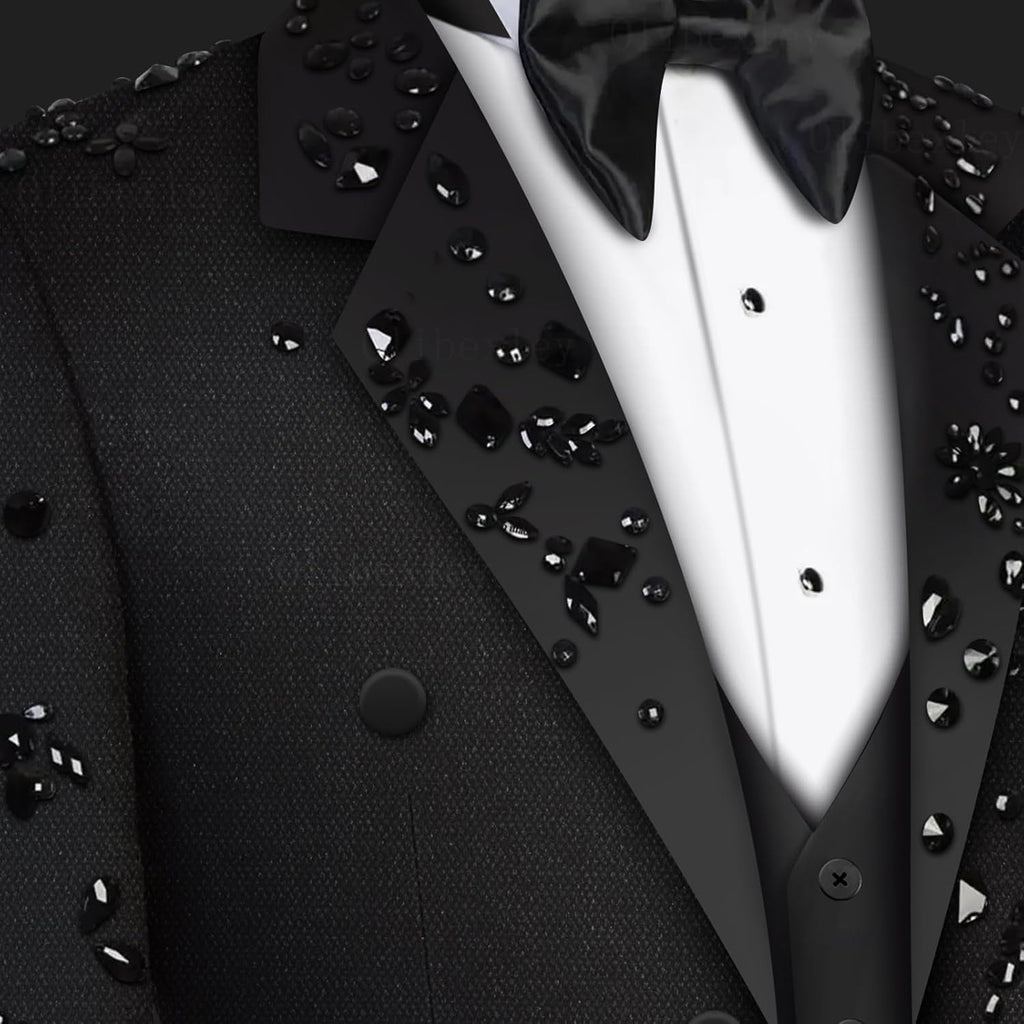 Luxury Men'S 2 Piece Suit Slim Fit Solid 2 Button Beads Crystal Party Wedding Tuxedo Suits Blazer Jacket Pants Set