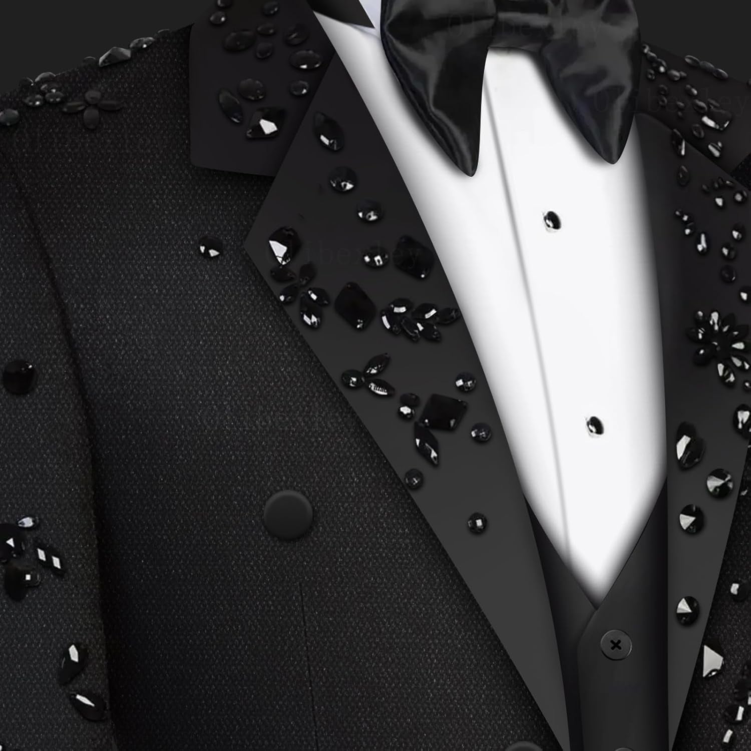 Luxury Men'S 2 Piece Suit Slim Fit Solid 2 Button Beads Crystal Party Wedding Tuxedo Suits Blazer Jacket Pants Set
