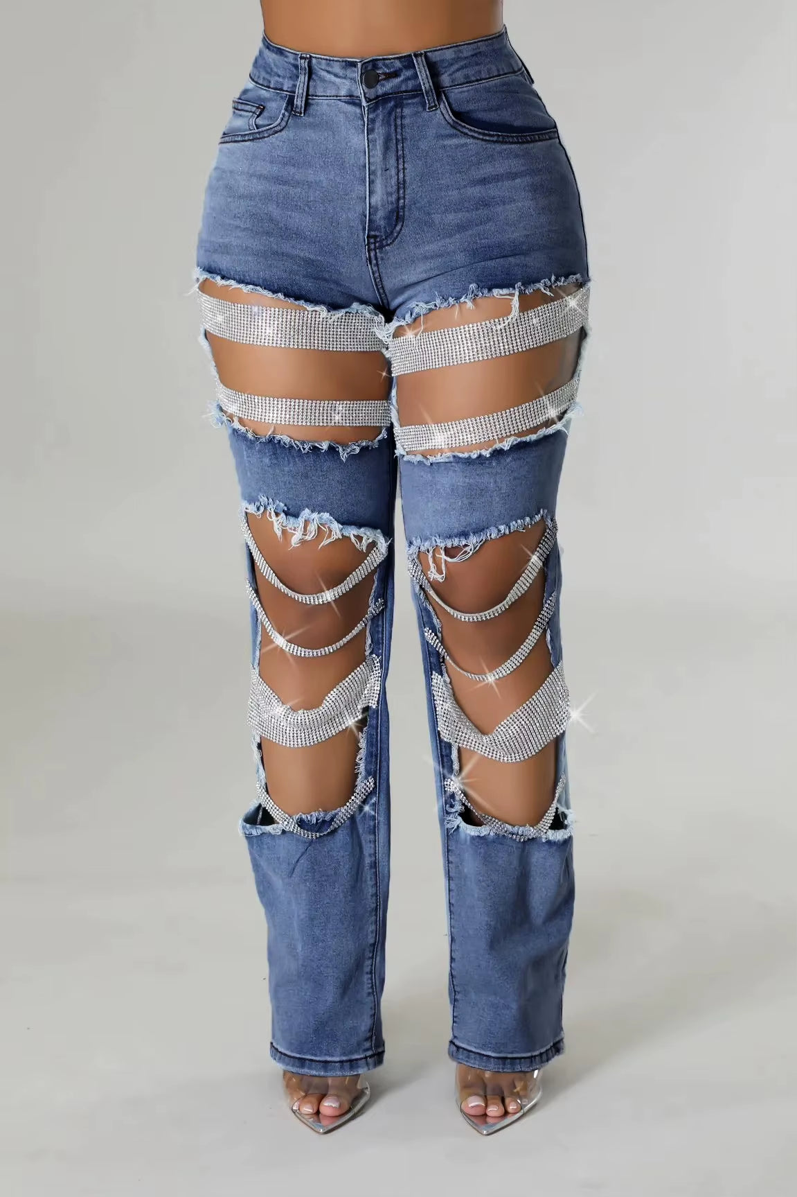 Autumn New Arrivals High Waist Hollow Out Casual Streetwear Slim Straight Leg Women Jeans Denim Pants