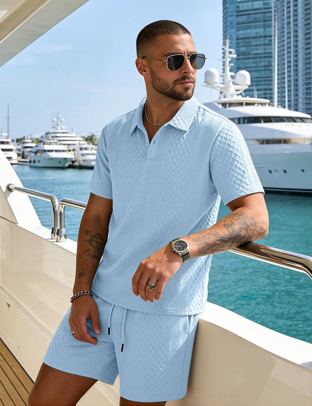 Men'S 2 Pieces Outfits Casual Polo Shirt and Shorts Set Collar Athletic Jogging Summer Tracksuit
