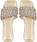 Women'S Rhinestone Flat Sandals Squared Slip on Open Toe Slide Sandals Slippers