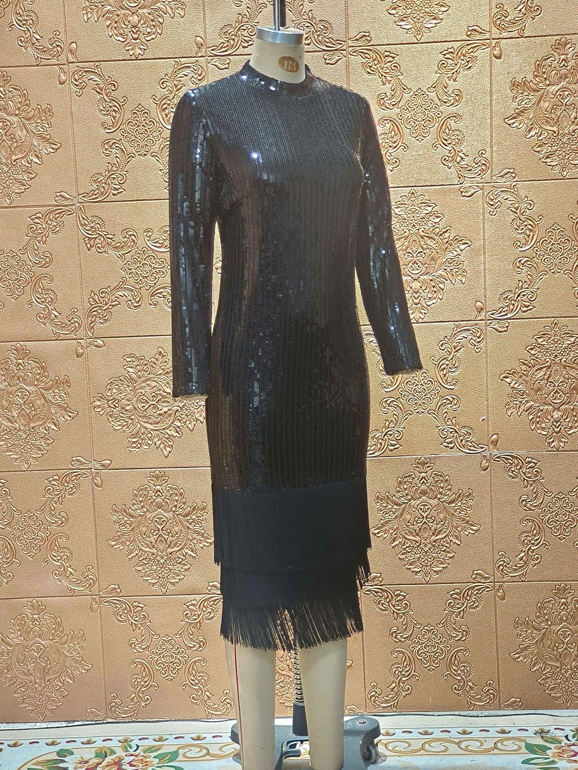 Elegant Women Sequin Short Sleeve Tassel Bodycon Midi Dress Party Evening Gown Formal Dress