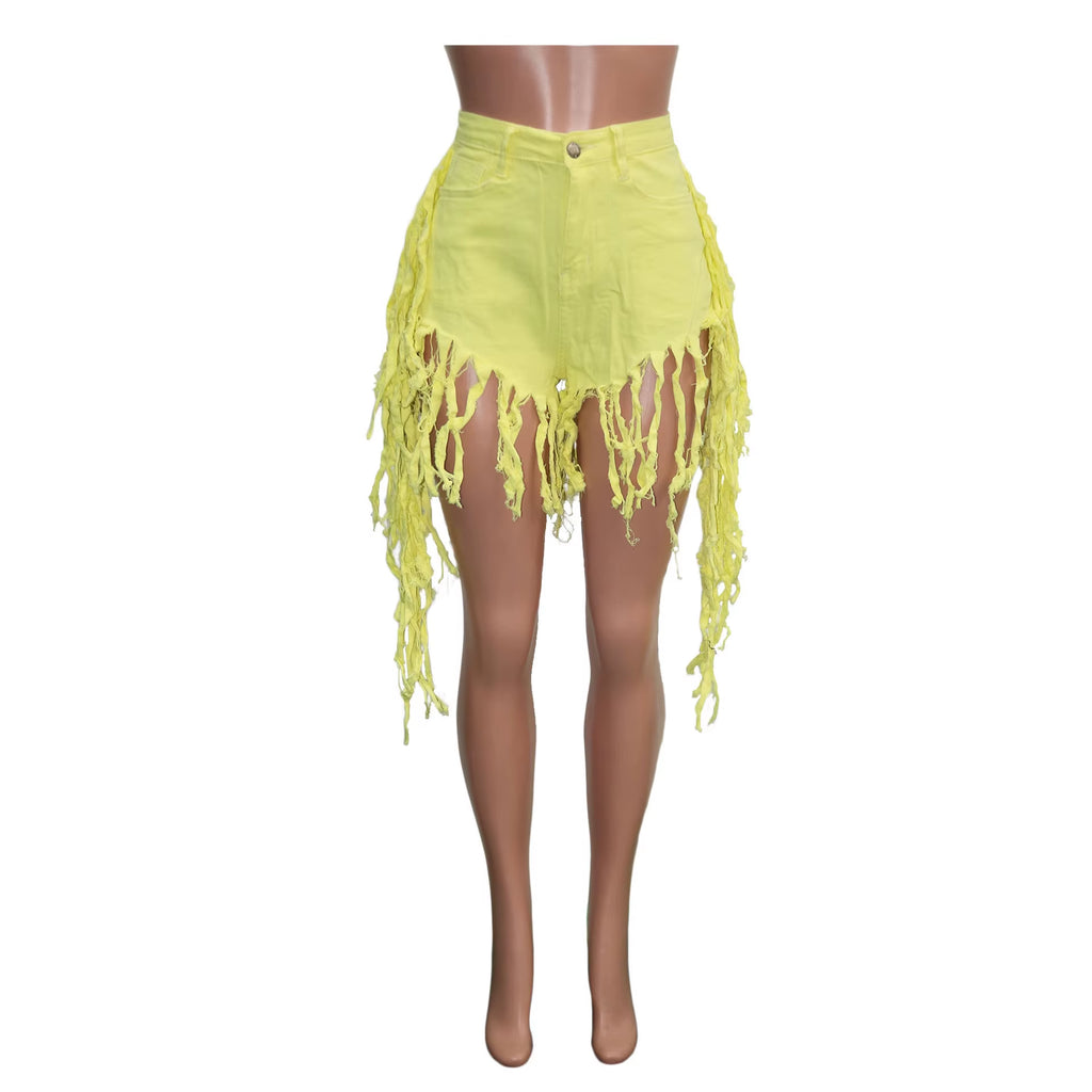 Custom Women Clothes with Logo 2022 New Arrivals Long Tassel Women Denim Summer Shorts Jeans Bottom Wear for Women